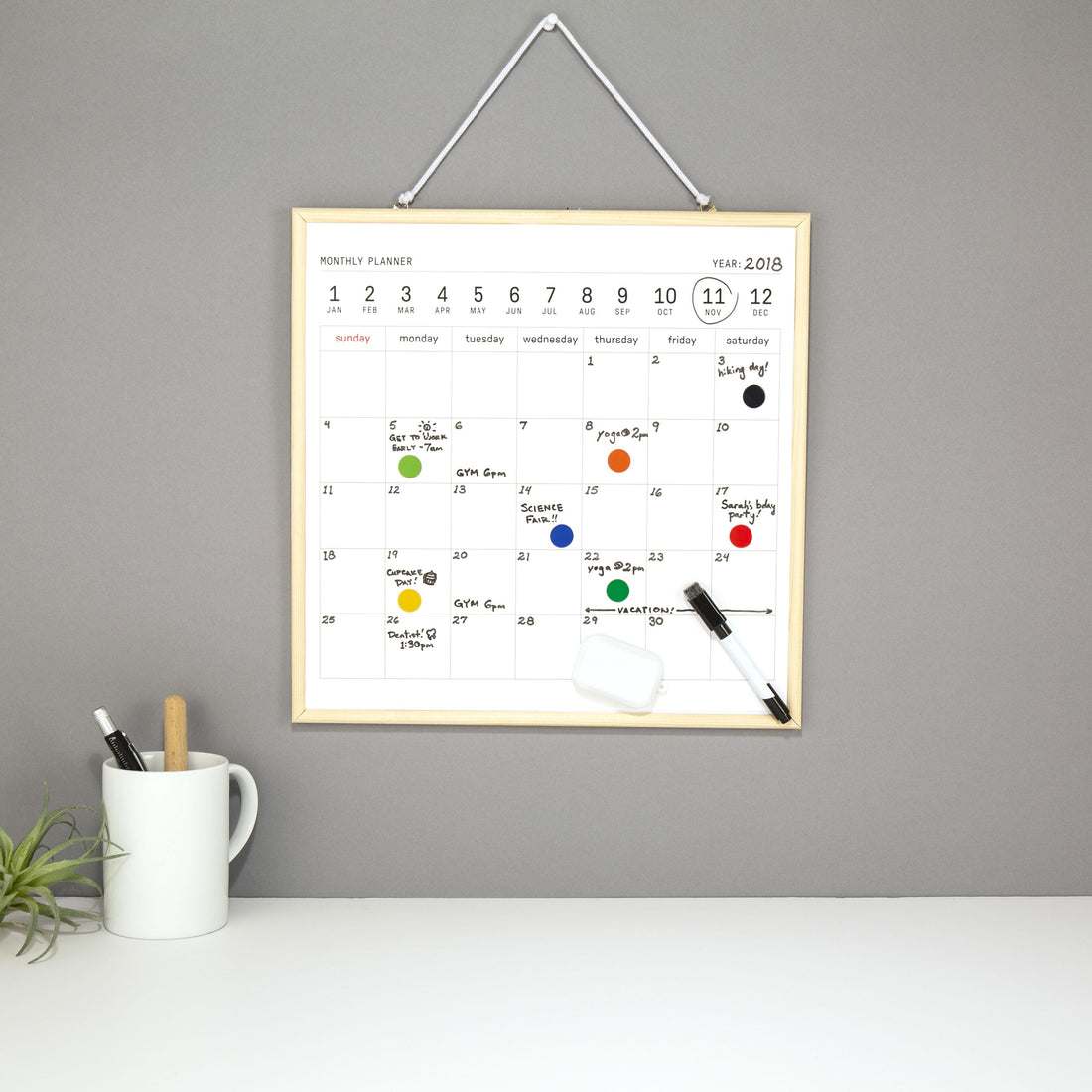 Whiteboard monthly calendar with magnetic markers and dry erase pen for wall or desk use – Funky Confetti
