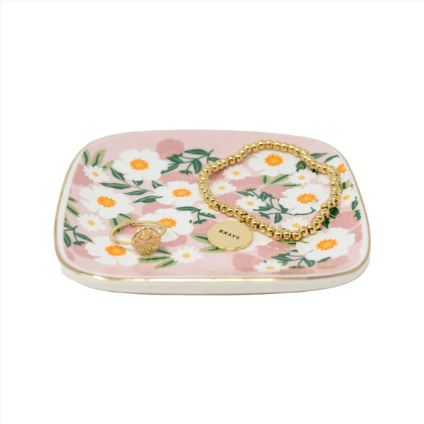 Pink Flowers Ceramic Trinket Tray – Elegant Storage for Your Dainty Items