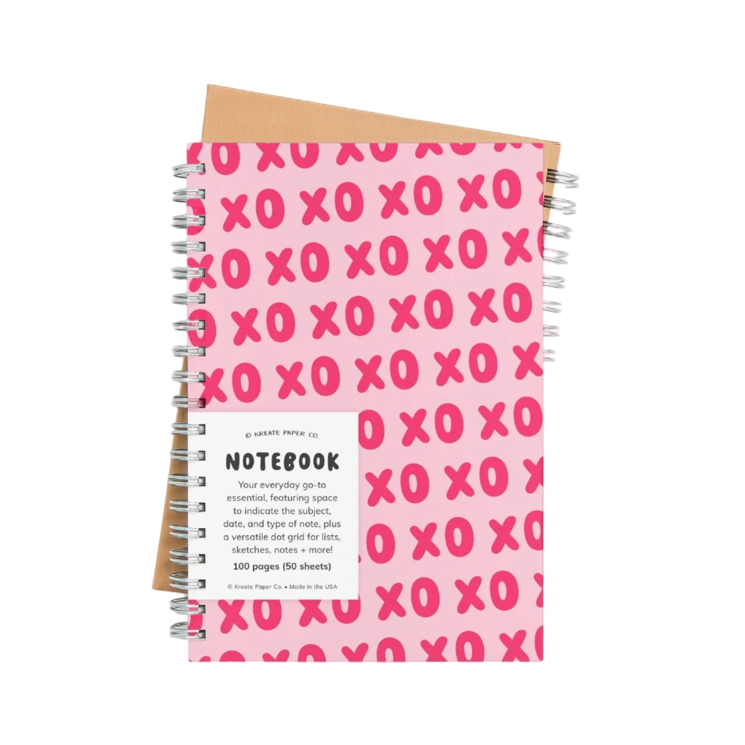 Pink spiral notebook with bold XOXO typography pattern on cover – Funky Confetti