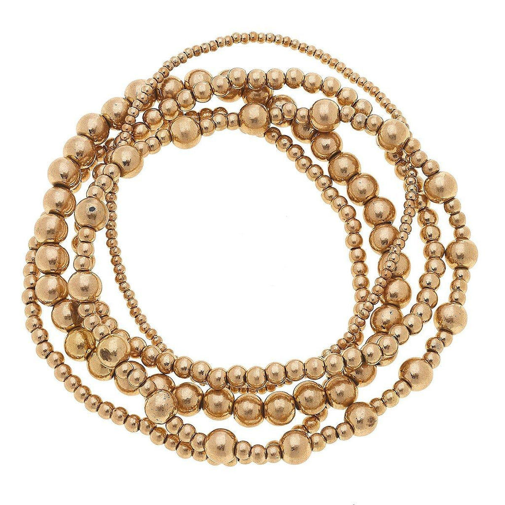 Caterina Layered Sphere Bracelets in Worn Gold - Set of 4