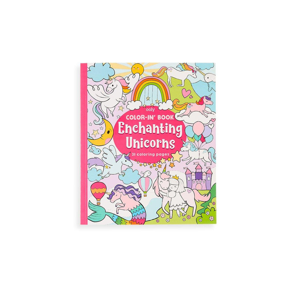 Enchanting Unicorns Coloring Book featuring magical unicorn designs, including unicorn mermaids and castles