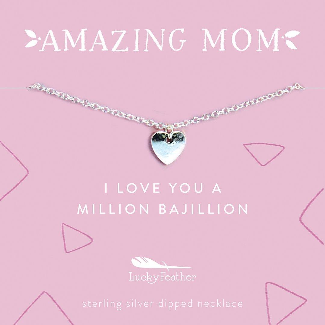 "I Love You a Million Bajillion" Necklace with miniature heart charm, adjustable length, and nickel-free design.