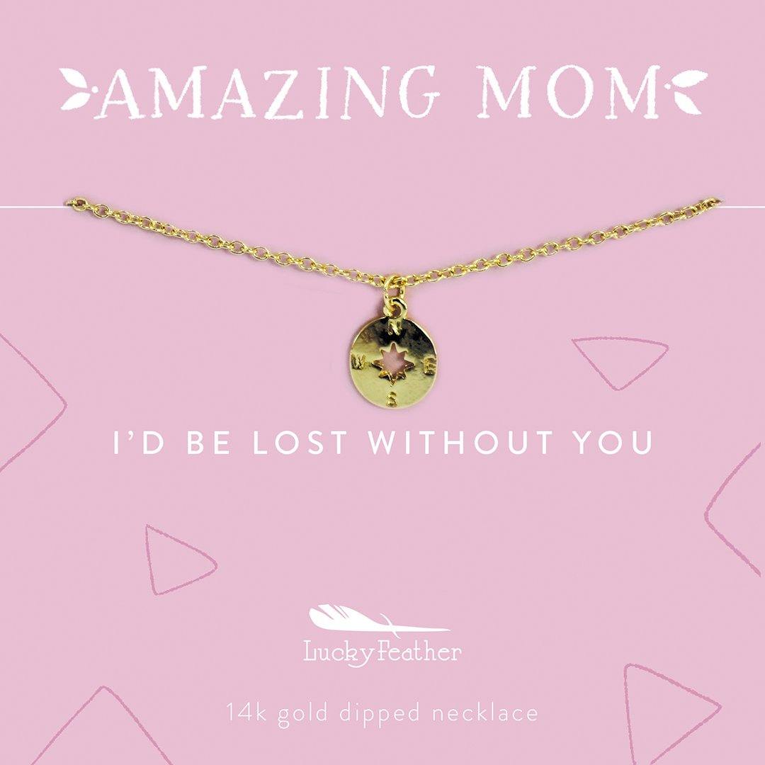 "I'd Be Lost Without You" Necklace with miniature compass charm, adjustable length, and nickel-free design.

