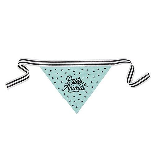 Party Animal Pet Bandana featuring embroidered quote, soft cotton/nylon fabric, and adjustable ribbon.

