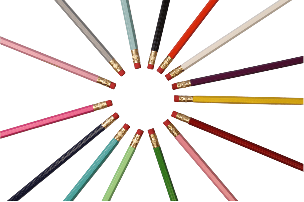 Set of 6 personalized hexagonal HB #2 pencils with custom text and color choices.

