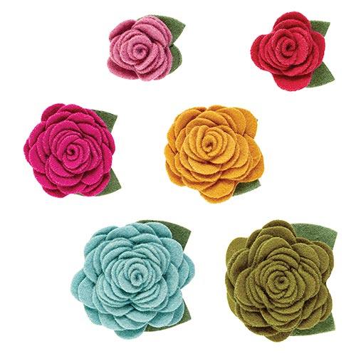 Pet Collar Flower accessory in various colors and sizes, attached to a pet collar
