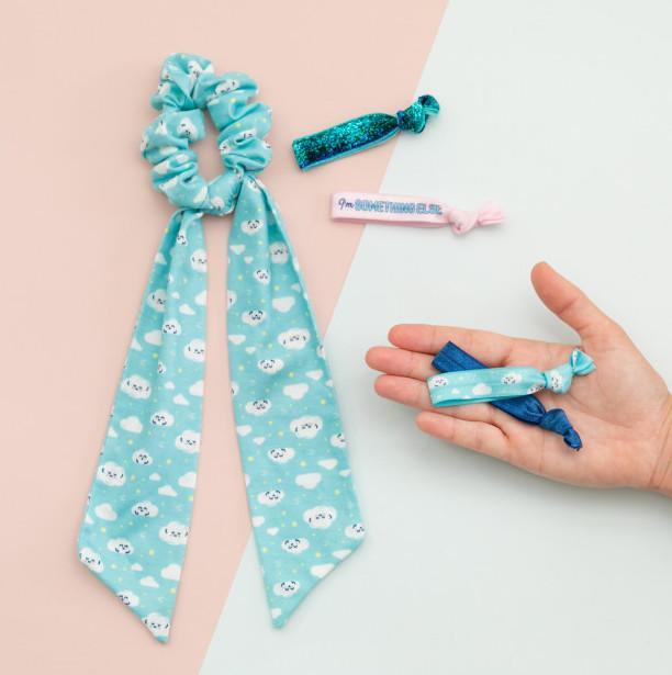 Light blue scarf scrunchie with playful white cloud print – Funky Confetti
