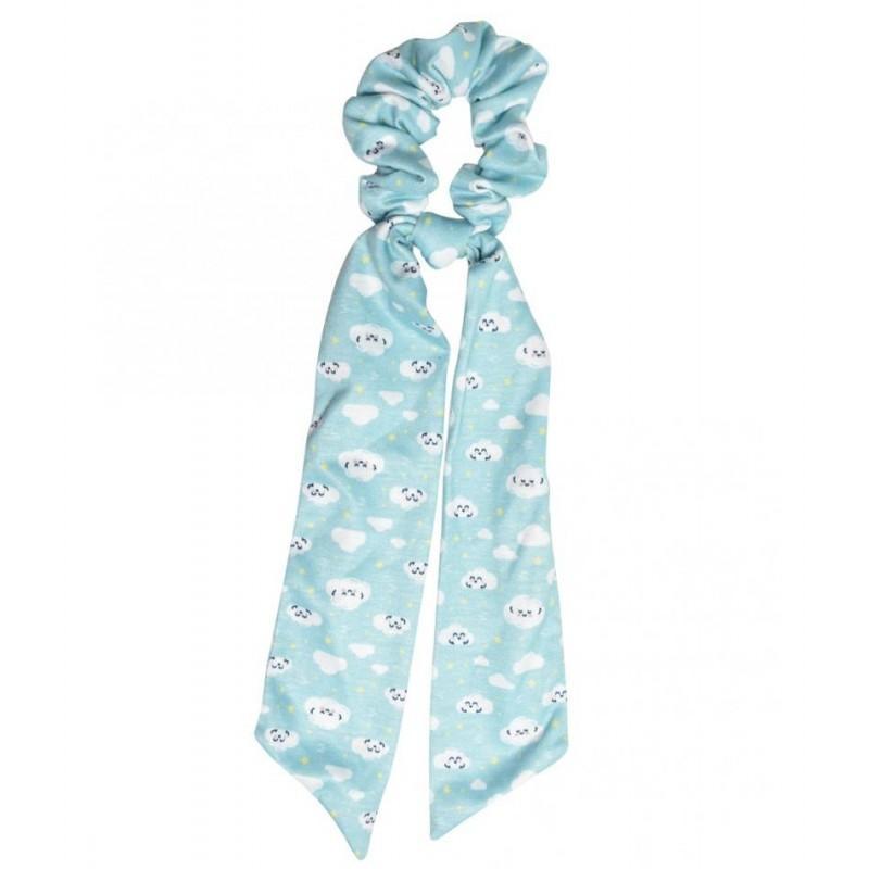Light blue scarf scrunchie with playful white cloud print – Funky Confetti