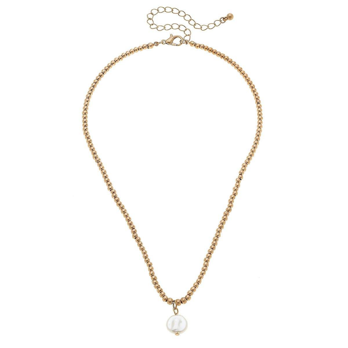 Coin pearl and gold ball bead necklace with adjustable chain from Funky Confetti