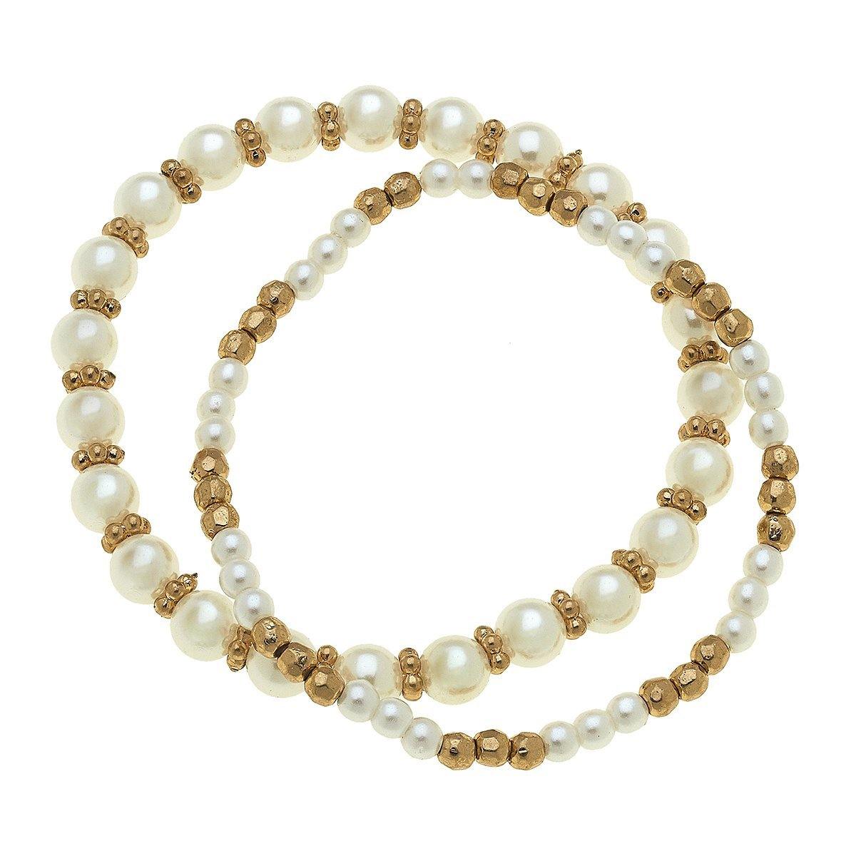 Set of ivory pearl and gold stretch bracelets from Funky Confetti