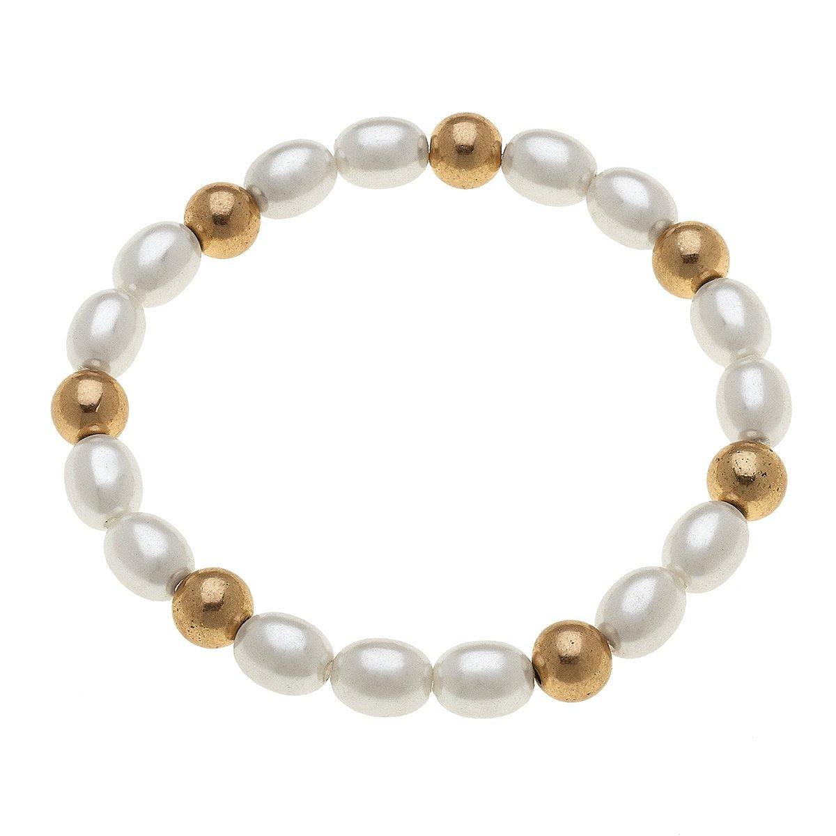 Set of ivory pearl and gold stretch bracelets from Funky Confetti