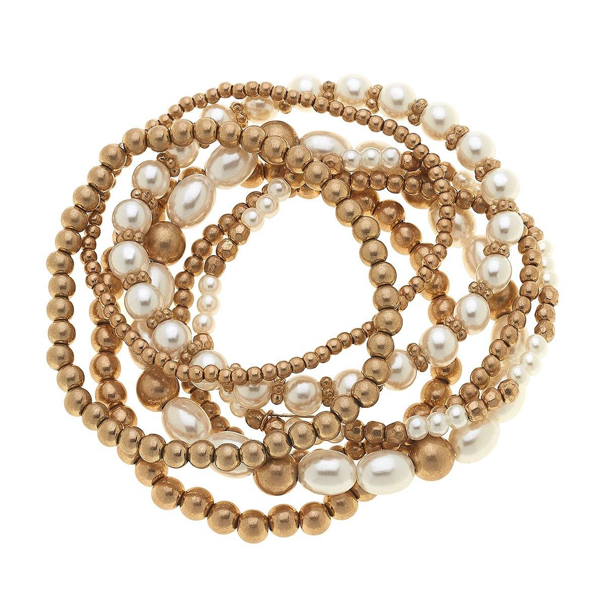 Set of ivory pearl and gold stretch bracelets from Funky Confetti