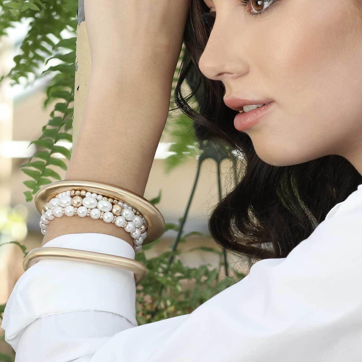 Set of ivory pearl and gold stretch bracelets from Funky Confetti