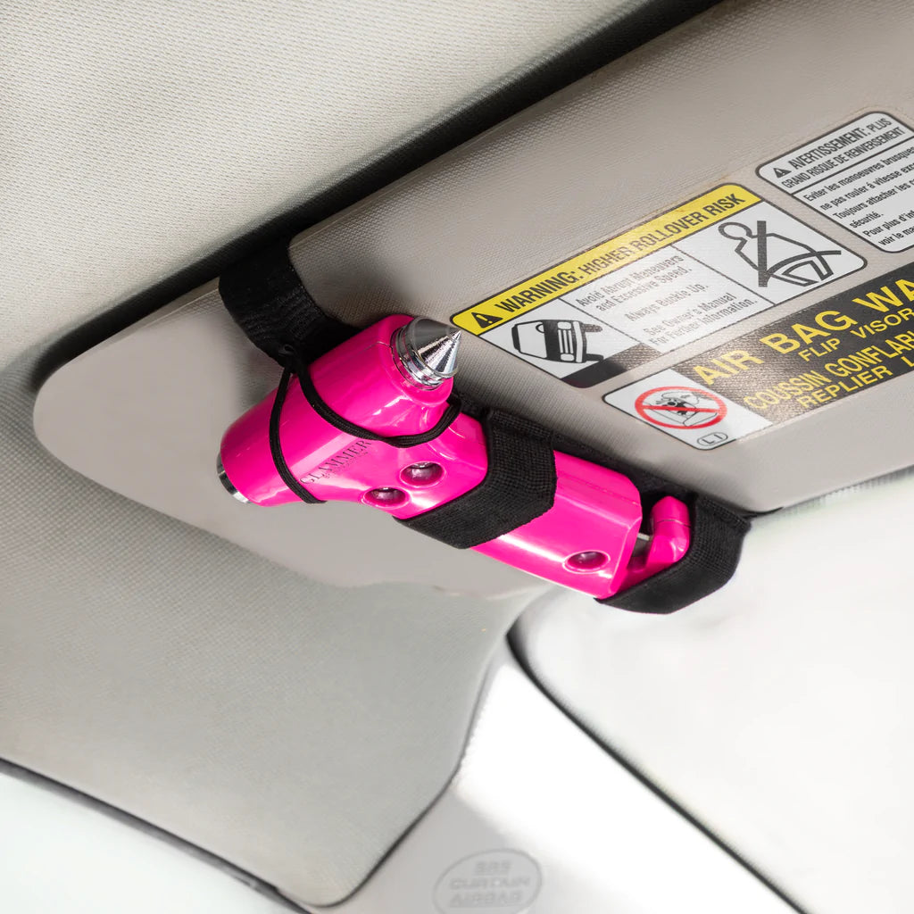 Emergency car escape hammer with visor strap from Funky Confetti
