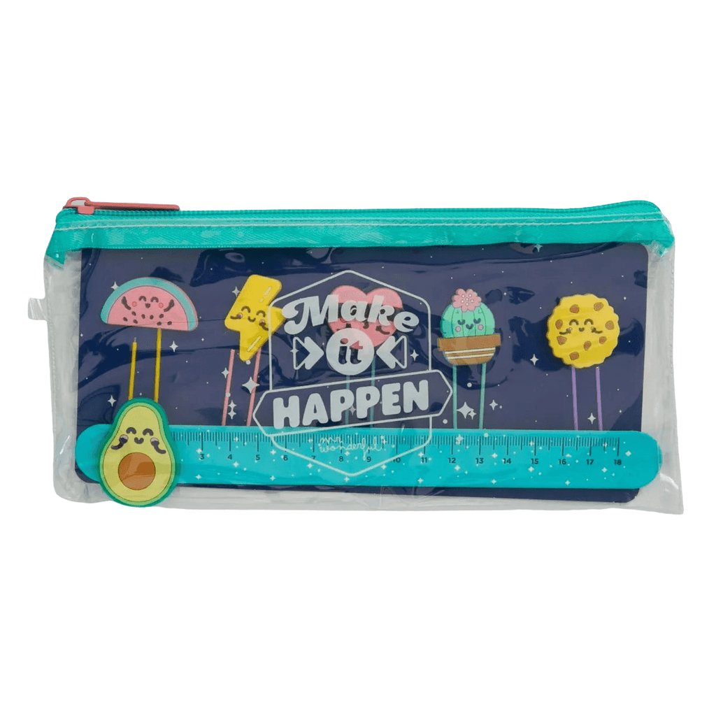 Estuche con Set de Clips y Regla con Personajes (Pencil Case with Characters Clips and Ruler) - Funky Confetti