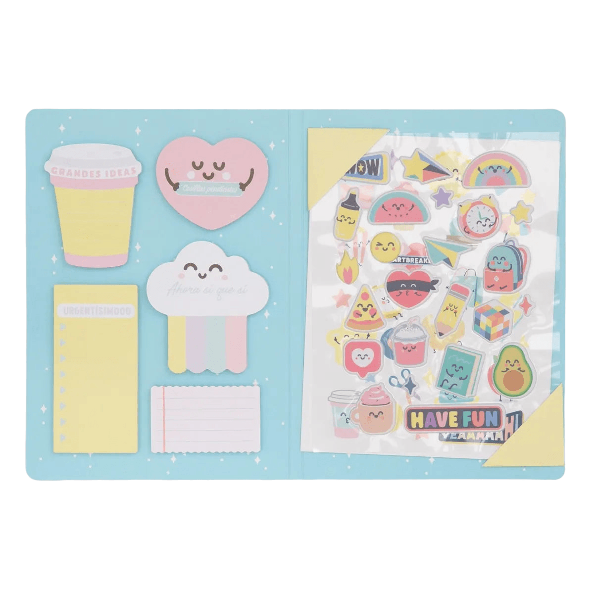 Libreta de Pegatinas y Notas Adhesivas (Stickers and Sticky Notes Notebook) "Ahora Empieza lo Bueno" - Funky Confetti