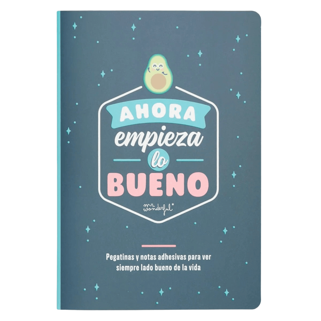Libreta de Pegatinas y Notas Adhesivas (Stickers and Sticky Notes Notebook) "Ahora Empieza lo Bueno" - Funky Confetti